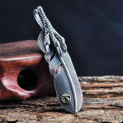 925 Sterling Silver Eagle Claw Feather Pendant Genuine Engraved Goro S Takahashi Kagura Retro Thai Silver Pendant Fall