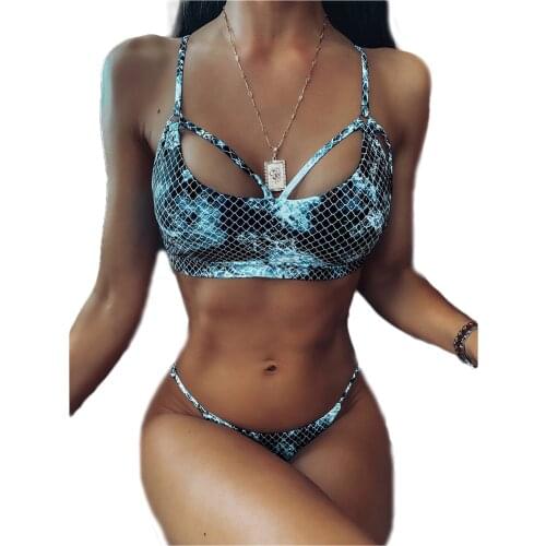 AA Womens Fish Scale Printing Bikini Suits Sleeveles Push Up Padded Tops Thong Split Swimsuit Set Swim Suit Women Swimwear