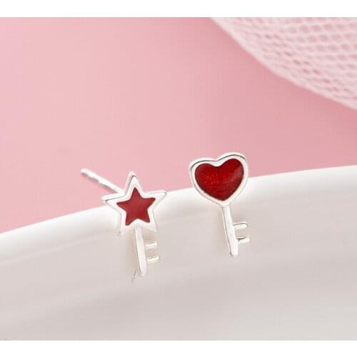 Gothic 925 Sterling Silver Asymmetry Heart Star Stud Earrings For Women Grils Wedding Gift Female pendientes mujer moda