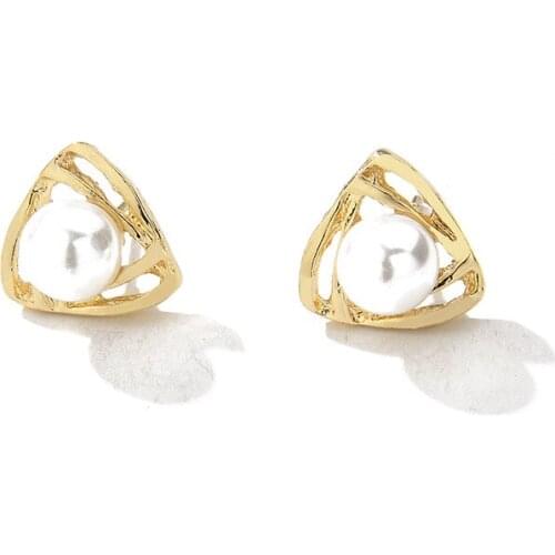 120 pair Imitation Pearl Stud Earrings For Women Hollow Triangle Silver Good Color Earring Ear Jewelry Pendientes
