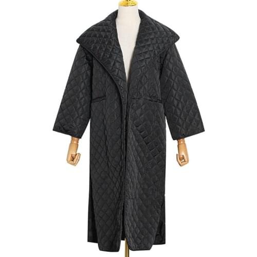 SeeBeautiful Down Cotton Casual Overknee Thic Coat Lapel Long Sleeve Side Split Simple New Fashion Spring 2021 Women M405