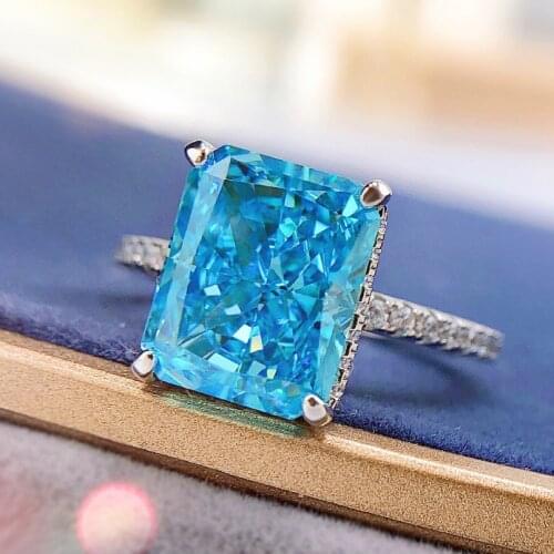 925 Sterling Silver Created Aqumarine Citrine Pink Gemstone 8*10mm Radiant Cut Ring for Women Romantic Wedding Fine Jewelry Gift