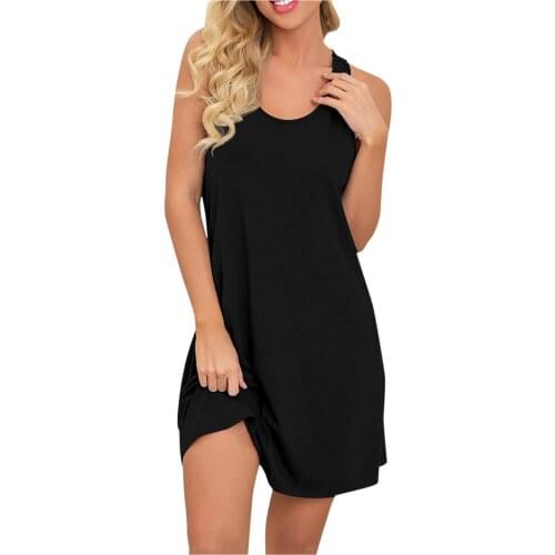 Female Fashoin Generous Solid Sleeveless Backless Camisole Dress Casual Daily O-Neck Straight Dresses Comfy Sundress Vestidos