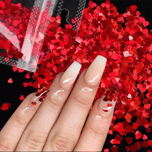 1 Pack Holographic Sweet Love Heart Nail Glitter Sequins Shining Thin AB Flakes Nail Art Paillette Manicure Decorations