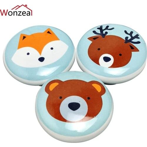 10PCS Ceramic Carton Knobs Animal Single Round Cabinet Drawer Wardrobe Door Pulls With Screw For Kids/Children