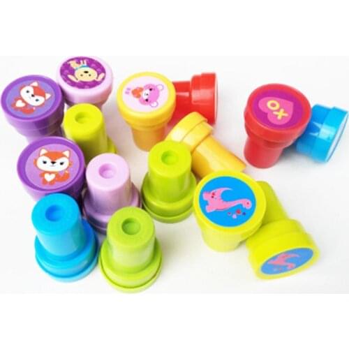 10 Pcs /set Round Multicolor Stamp Fun Cute Animal Fruit Child DIY Scrapbook Kids Stamp Rubber Stamps Scrapbooking Reward Toy