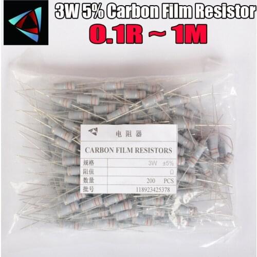 100pcs 3W Carbon Film Resistor 5% 0.1R ~ 1M 1R 4.7R 10R 22R 33R 47R 1K 4.7K 10K 100K 0.22 0.33 0.68 Metal oxide film Resistor
