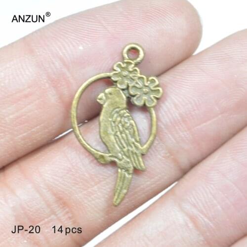 14pcs 20x35mm Antique Bronze Bird Magpie DIY Jewelry Pendant Metal Charms Bird Magpie Pendant JP-20