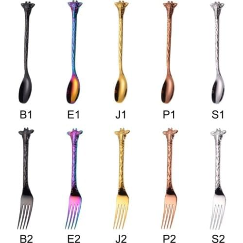 15 cm New Giraffe cartoon mini dessert spoon fork stainless steel Coffee stirring spoon tea spoon Dropship #1