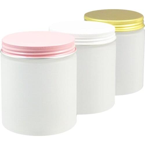 20pc 250g frosted plastic jars with Aluminum Cap half clear plastic Cream Cosmetic Jar pot with metal cap 250ml cosmetic Jar Tin