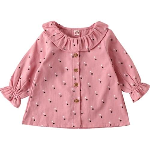 2020 0-6Y Toddler Autumn Clothes Cute Blouse Stars Printing Ruffle Lapel Mandarin Long Sleeves Single-Breasted Shirt Cotton Top