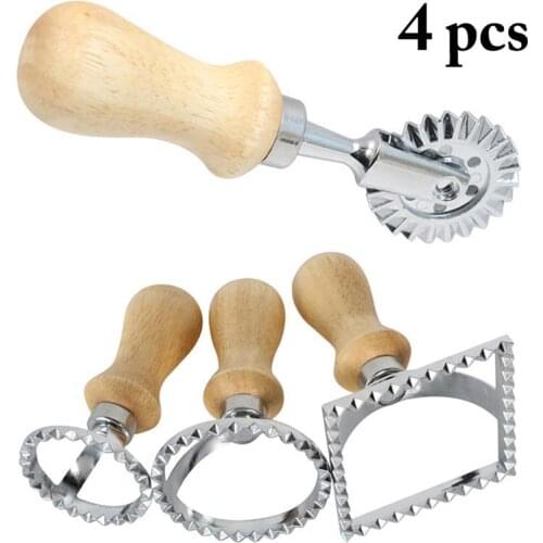 4pcs Ravioli Maker Cutter Stamp Set-Leading Dough Cutter And Press Stamps With Wooden Handle-For Ravioli Pasta Dumplings Lasagna