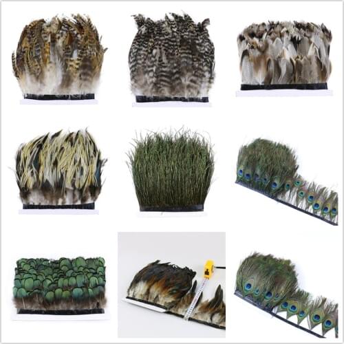 5 Meters Real Rooster Peacock Feather Trims Fringe Geese Feather Ribbon for Craft Decorative Feathers Clothing Sewing Accessory