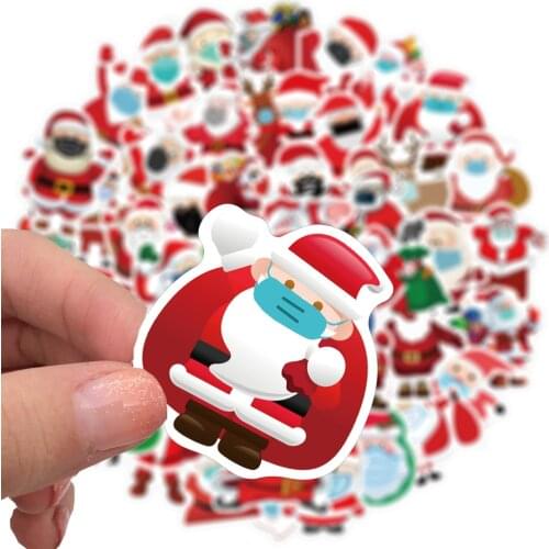 50pcs New Christmas Santa Claus Graffiti Stickers Wearing A Mask Ornaments Cartoon Xmas Decoration For Motorcycle Computer Phone