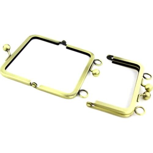 6 x 3 inches (15 x 7.5 cm) - Ball Clasp - Antique Brass Coin Purse Frame with Chain Loops on Top