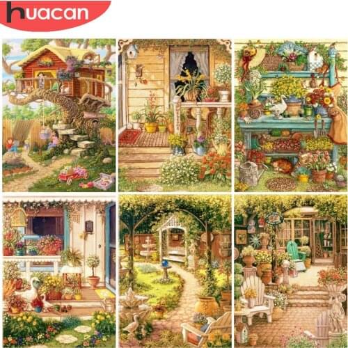 HUACAN 5D Diamond Painting Backgarden Diamond Embroidery Landscape Cross Stitch Kits Wall Art Handmade Gift