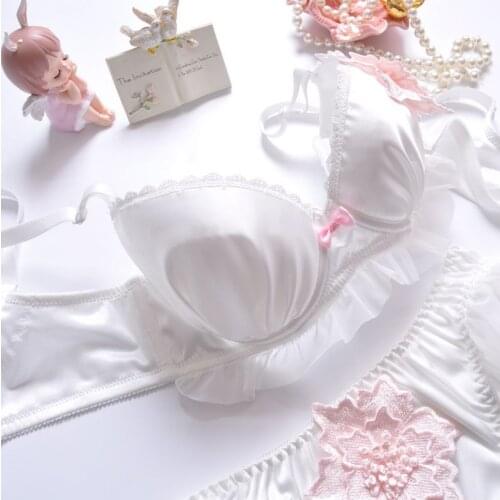 Smooth Big Size Push Up Bra Sets 75 90 85 BCD 70E Bralette Girls Cotton Panties Women Underwear 2Pcs Silk Brief Flowers Tops Bh