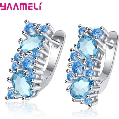 Cute Blue Crystal Statement Earrings For Women Girls Trendy 2021 925 Sterling Silver Fashion Jewelry Valentines Day Gift