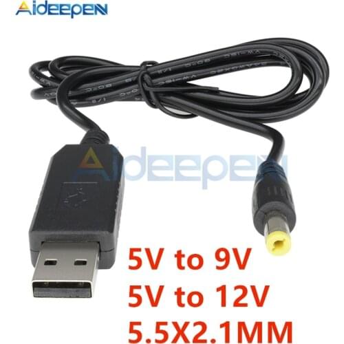 1Pcs 5V to 9V/12V DC-DC Converter Cable USB to 5.5X2.1MM DC Jack Step-up Power Module Cable String