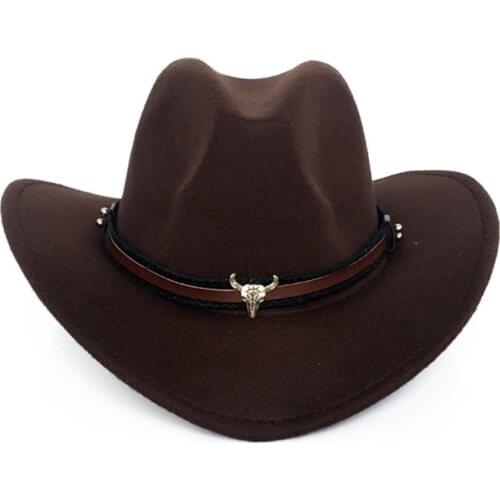 Women Men Wool Classical Western Cowboy Hat Roll-up Wide Brim Punk Leather Belt Jazz Cap With Tauren Leather Belt Cowboy Hat