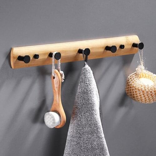 Coat Hooks Wall Hanging Punch-free Stainless Steel Bamboo Solid Wood Wall Creative Coat Hat Bedroom Bathroom Storage Rack 3/4/5