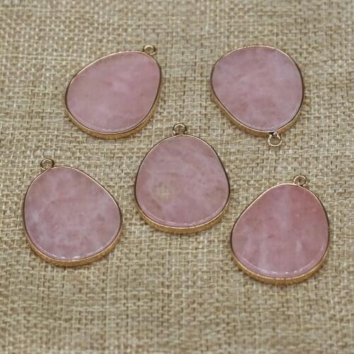 Natural Stone Gem Pendants Big Water Drop Gold-plate Pink Crystal Earrings for DIY Necklace Earrings Girls Gift Accessories