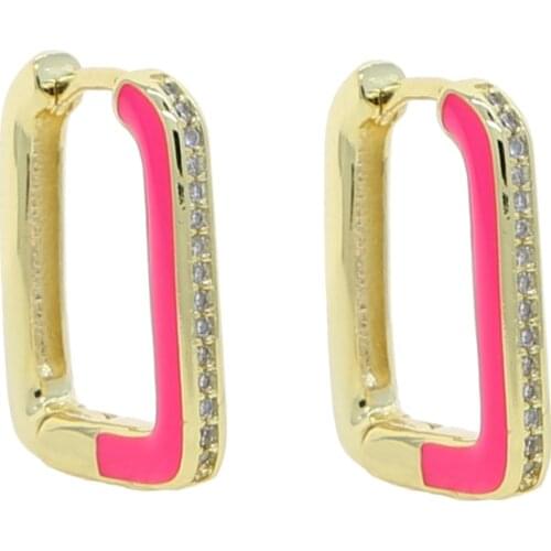 Neon Enamel Geometric Hoop Square Earring Women Earing Neon Pink Yellow Bright Fluorescent Jewelry Gold Color Hoop Rectangle