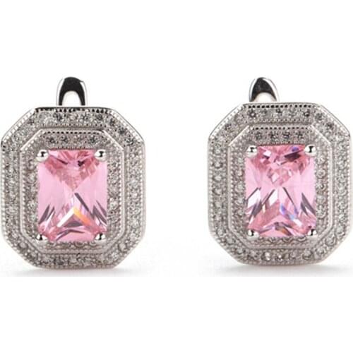 Fleure Esme Charms Shinning christmas Wedding Earrings For Women Men gifts dropshipping Pink Cubic Zirconia Rhodium Plated R3241