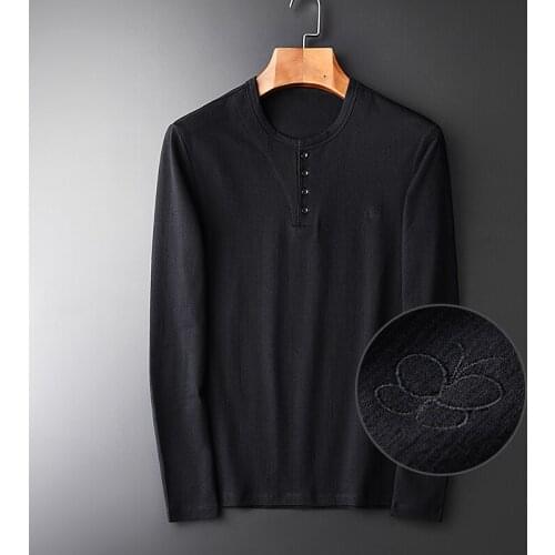 Autumn New Round Collar Hight Quality Solid Color Comfortable Fashion Black Men Long Sleeve T Shirt M-3XL
