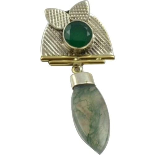 Lovegem Nature Moss Agate & Sapphire Pendant 925 Sterling Silver, 54.6 mm, MHBAP4882