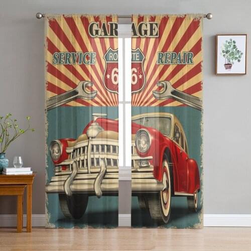 Classic Car Poster Sheer Curtains Window Curtains for Living Room Bedroom Blinds Kids Room Home Decor
