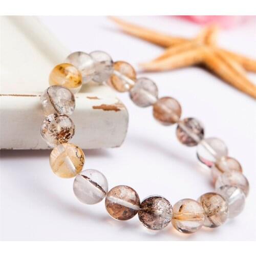 Drop Shipping 10.5mm Natural Petrified Wood Rarest Crystal Tree Leaf Crystal Round Beads Bracelet