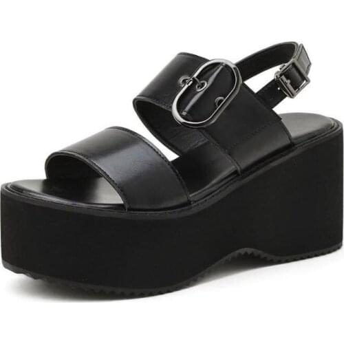 Black Platform Women Sandals Summer 2021 Female Shoes Woman Block Heel Fashion Buckle Causal Sandals Cheap High Quality