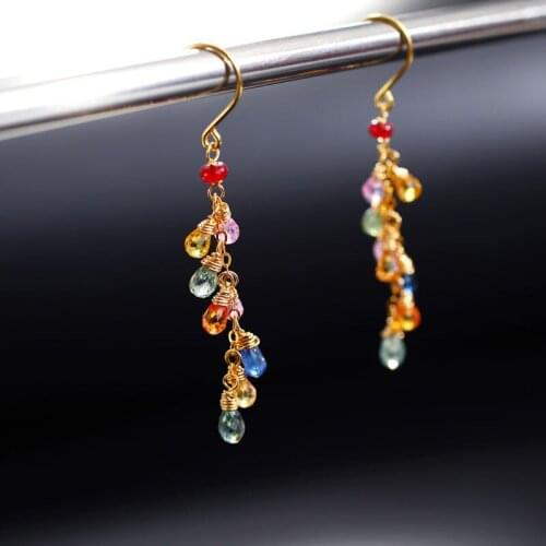 DAIMI Colorful sapphire yellow 18K gold earrings female Genuine Gemstones long earrings gift for girlfriend earrings