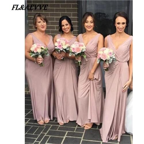 Wholesale Price Sheath Bridesmaid Dresses Simple Chiffon V Neck Bridesmaid Dress Floor length Dress for Wedding Party