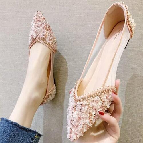 Rhinestone Fashion Women Shoes Lace Hollow Loafers Breathable Flat Summer Woman Shoe Sequins Shallow Single Shoe Zapatos Mujer