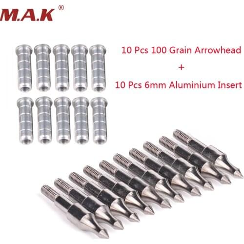 10pcs Arrow Target Arrows Field Points Arrowhead 100 Grain + 6mm Aluminium Arrow Insert for Archery Hunting Shooting