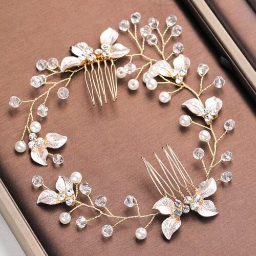 Bridal Hair Accessories Hand-Twisted Flower Leaf Comb Headdress Bridal Disc Hair Side Comb Accessories