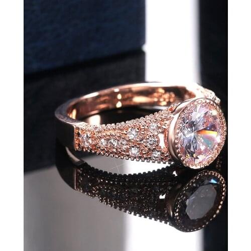 USTAR 10mm Big CZ Wedding rings for women full shiny cubic zirconia rose gold carving engagement rings female vintage jewelry