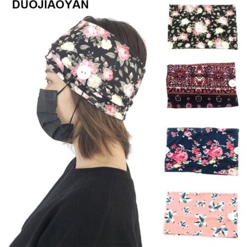 DUOJIAOYAN European and American fashion Retro print headband mask button hairband new wide-brimmed sports hairband for women