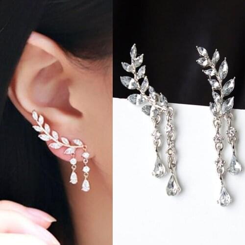 1Pair Han Edition of The New Sweet ShanZuan Pop Leaves Leaves Tassel Crystal Drop Earrings Earrings Star with Money