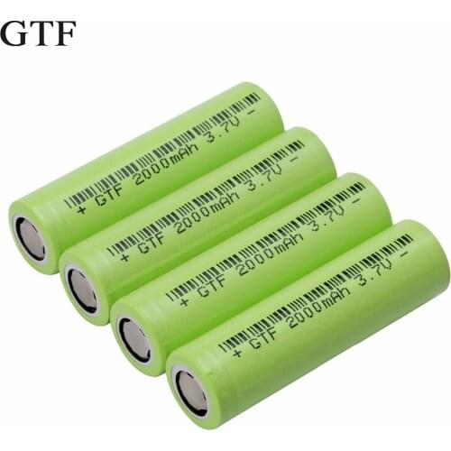 GTF 100% 2000mAh 18650 Li-ion Battery 3.7V Rechargeable Lithium Batteries for Flashlight Mobile Power Headlights 18650 Free ship