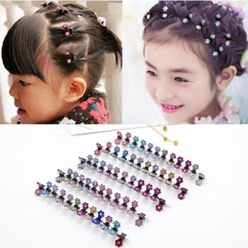 12pcs/set Crystal Rhinestone Flower Hair Claw Small Hairpins Styling Accessories Ornaments Hair Clips Hairgrip for Kids Girls