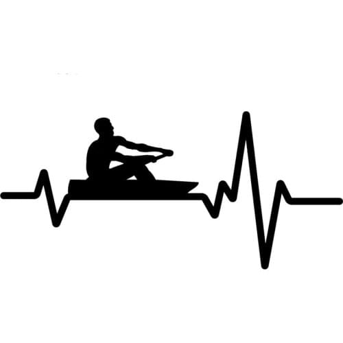 16.1CM*7.4CM Crew Rowing Paddle Canoe Kayak Heartbeat Decal Vinyl Black/Silver Car Sticker C22-1239