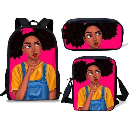 NOISYDESIGNS 3pcs Kids School Bags Black Girl Magic Afro Lady Printing Children Backpack Teenager Mochila Escolar Plecak Szkolny