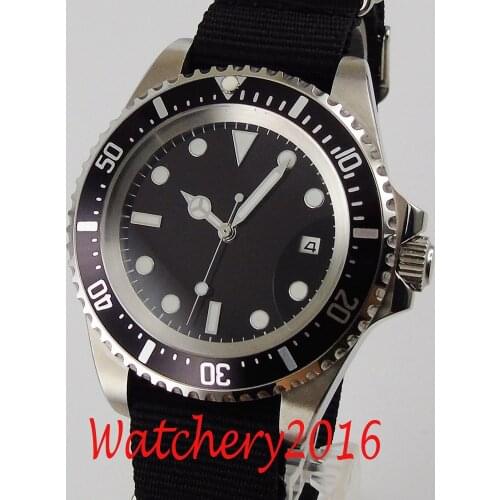 42mm PARNIS Black Sterile Dial Stainless Case Automatic movement mens Wristwatch