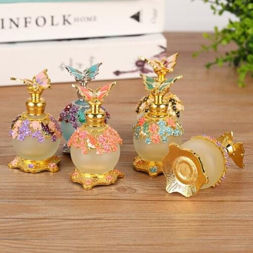 50Pcs Wholesale 25ml Perfume Bottle Essential Oil Essence Vial Butterfly Glass Frosted Alloy Craft Decoration Cosmetic Container