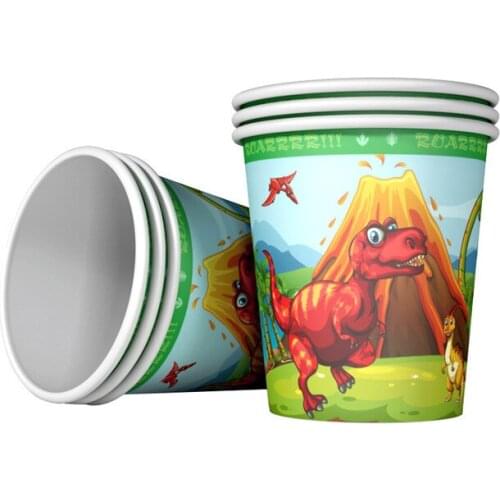 6pcs/set New Cartoon Dinosaur Theme Disposable Cups For Kids Happy Birthday Party Tableware Green Paper Cups Party Supplies