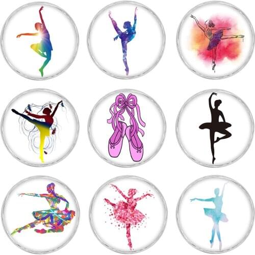 9 Colors Glass Acrylic Ballet GingerSnaps button Charms With Copper Metal Base Fit 18mm Snap Jewelry Vn-1994