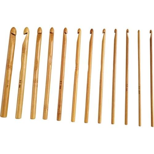 Free Shipping Bamboo crochet hooks with bag 12pcs 3.0-10.0mm crafts crochet for DIY knitting Needlework